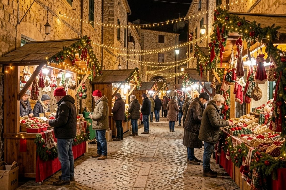 Mercatini di Natale a Pula con decorazioni festive